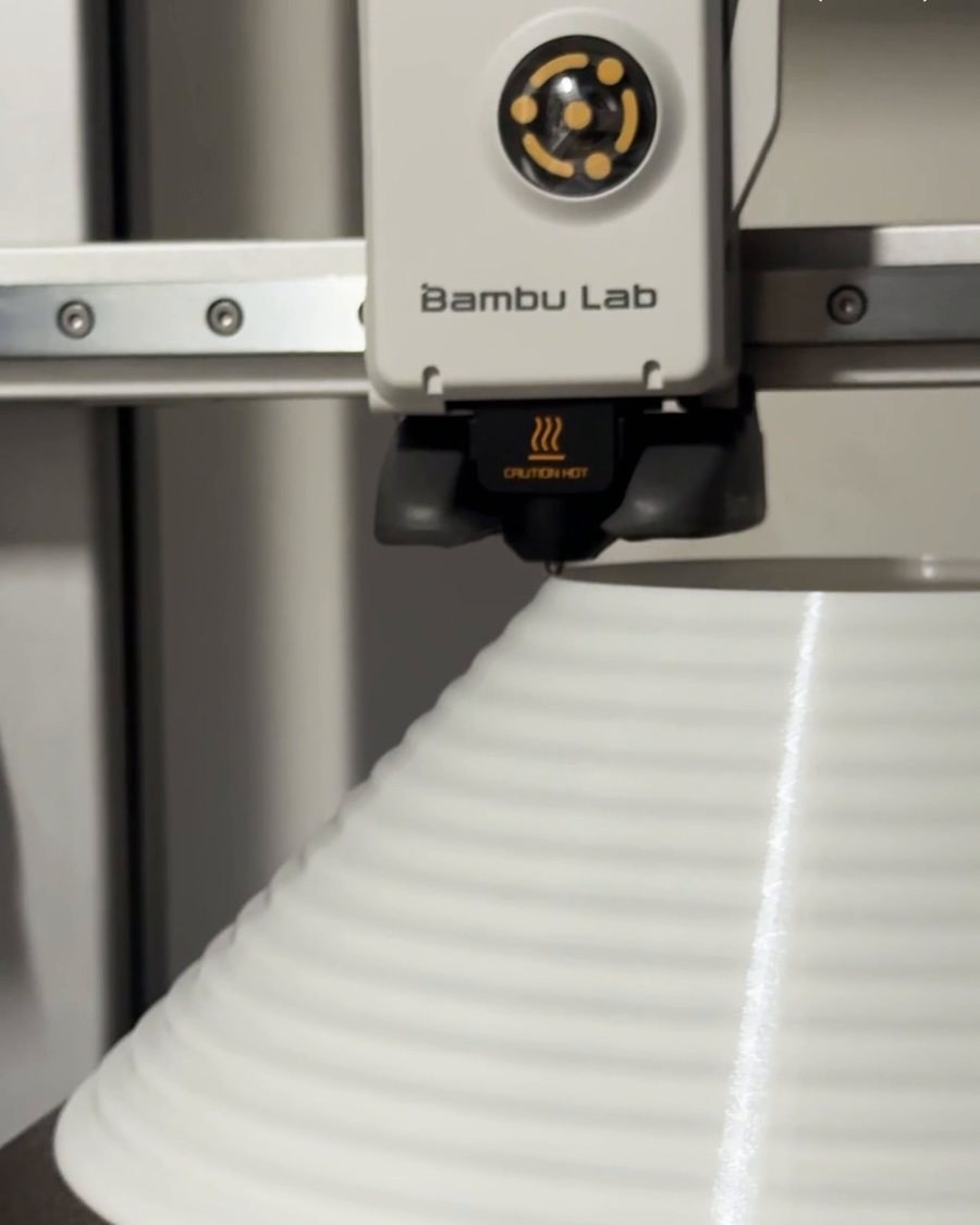 The print head finishing the ribbed tip of a NOLA shade